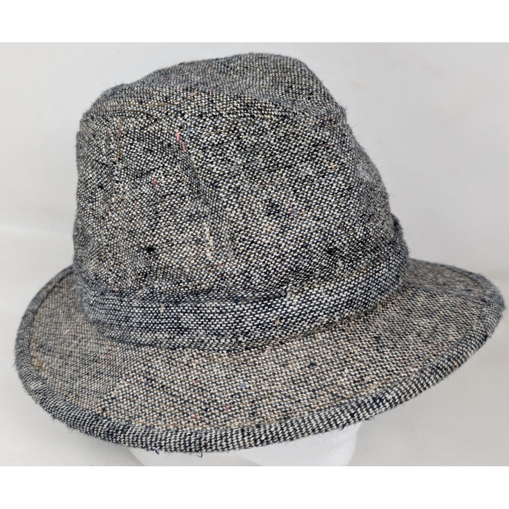 Vintage Totes Men's Large Fedora Hat Gray Tweed Rain Resistant Wool Made in‎ USA